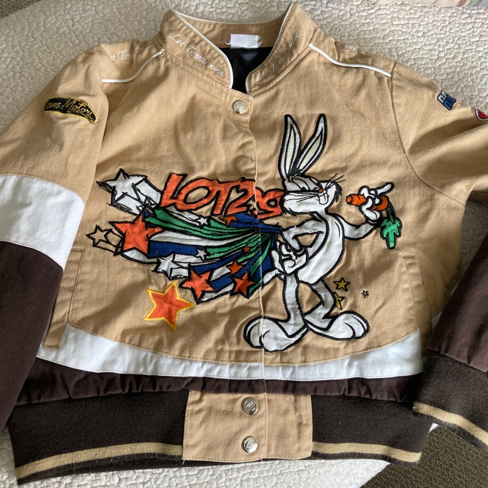 Bugs Bunny Embroidered Bomber Jacket - Tan & Brown